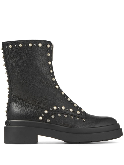 Jimmy Choo Nola Crystal-embellished Leather Boots In Black