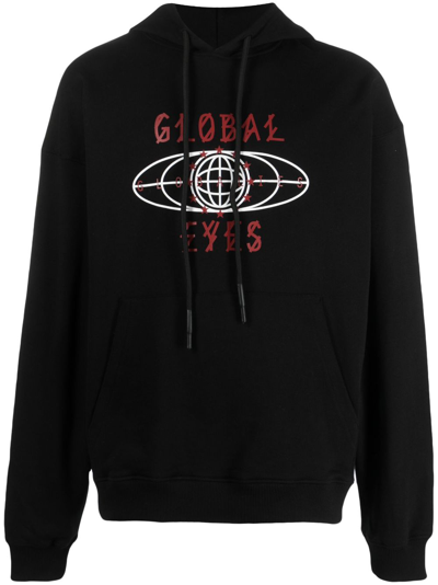 44 Label Group Graphic-print Cotton Hoodie In Black