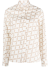 Eleventy Long Sleeve Beige Shirt With Geometric Pattern In 白色