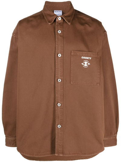 Marcelo Burlon County Of Milan Logo-print Cotton Shirt Jacket In Brown