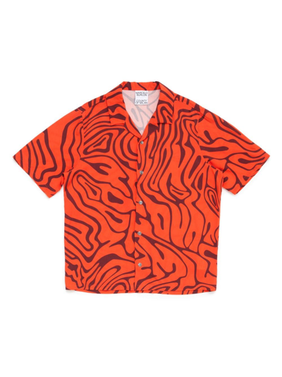 Marcelo Burlon County Of Milan Aop Short-sleeve Shirt In Orange