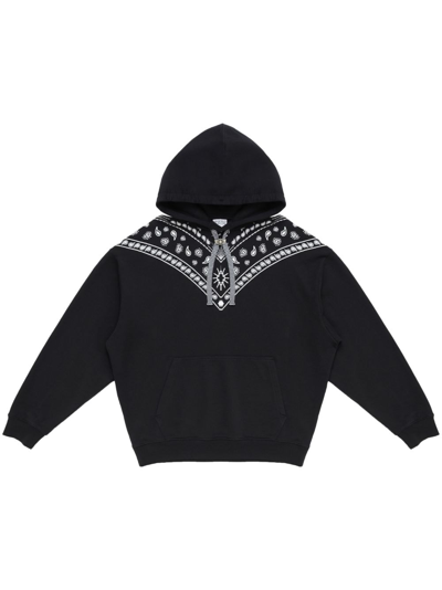 Marcelo Burlon County Of Milan Bandana-embroidered Drawstring Hoodie In Black