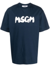 Msgm Logo Print Cotton Jersey T-shirt In Navy,white