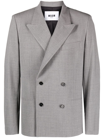 Msgm Double-breasted Notched Blazer In Grey