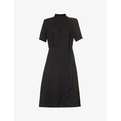 Givenchy Lavaliere 4g Print Midi Dress With Self-tie Collar In Black