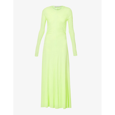 Proenza Schouler White Label Womens Lime Long-sleeved Tie-back Cotton Maxi Dress In Lime