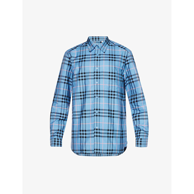 Burberry Mens Dusty Azure Ip Chk Caxbridge Check-patterned Regular