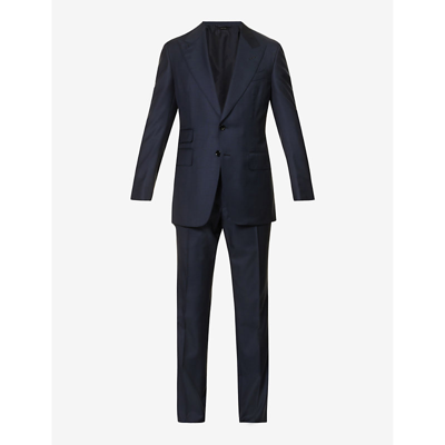 Tom Ford Mens Navy Single-breasted Double-vent Shelton-fit Wool-blend Suit