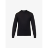 EMPORIO ARMANI EMPORIO ARMANI MENS BLU NAVY FINE-KNIT ELASTICATED-HEM WOOL-BLEND JUMPER,68592647