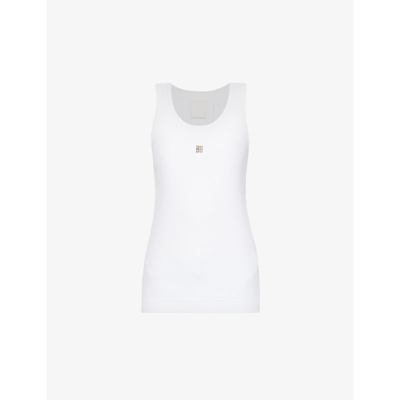 Givenchy Womens White Logo-plaque Ribbed Stretch-cotton Top