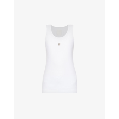 Givenchy Womens White Logo-plaque Ribbed Stretch-cotton Top In White