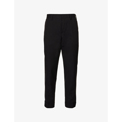 Dries Van Noten Mens Black Straight-leg Regular-fit Cotton And Wool-blend Trousers