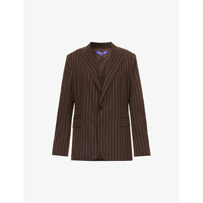 Ralph Lauren Odera Pinstriped Wool Blazer Jacket In Brown/cream
