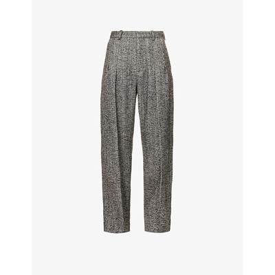 Victoria Beckham Pleated Wool-blend Wide-leg Pants In Black,white