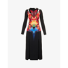 ALEXANDER MCQUEEN ORCHID-PRINT CUT-OUT KNITTED MIDI DRESS,67087526