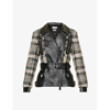 Alexander Mcqueen Belted Leather Moto Jacket With Tweed Detail In Black Multicolor