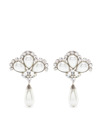 Alessandra Rich Crystal And Faux Pearl-embellished Earrings In Crystal,silver