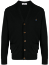 Vivienne Westwood Black V Neck Cardigan With Orb Embroidery In Cotton And Cashmere In Black
