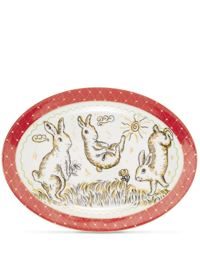 Shanghai Tang X Long Di Ovaler Teller Mit Hasen In White