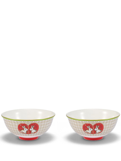 Shanghai Tang X Long Di Set Aus Zwei Schalen Mit Hasen In White