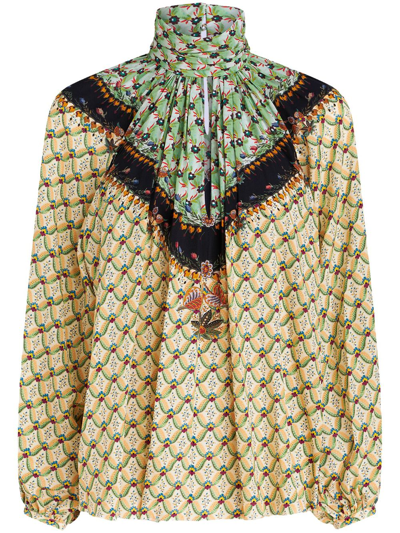 Etro Printed Crepe De Chine Blouse In Green
