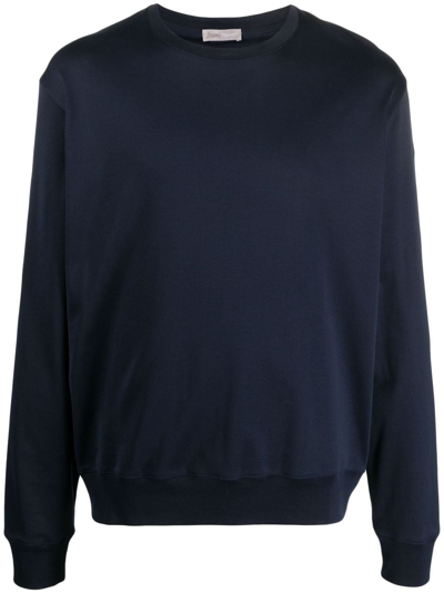 Herno Round-neck Cotton Sweatshirt In Blu