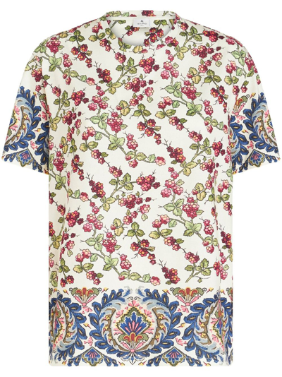 Etro T-shirt Mit Berries-motiven In White