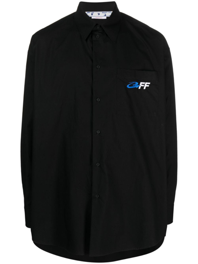 Off-white Exact Opp-print Long-sleeve Shirt In Black