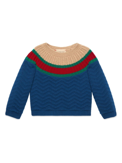 Gucci Babies' Chevron-pattern Long-sleeve Wool Knitted Jumper  24-36 Months In Cobalt/camel/mc