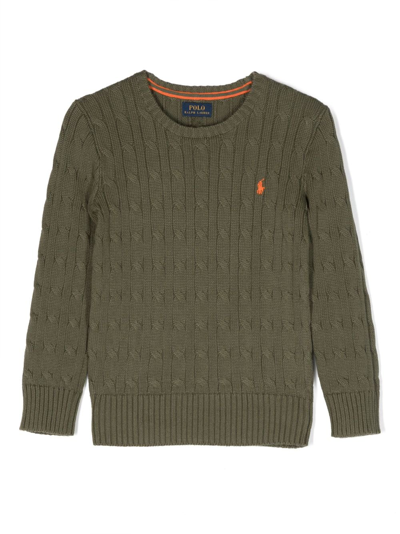 Ralph Lauren Pony-motif Cable-knit Jumper In Green