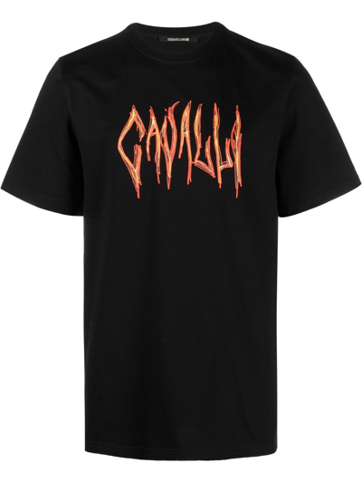 Roberto Cavalli T-shirt Mit Logo-print In Black