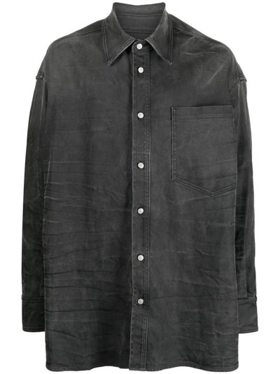 Mm6 Maison Margiela Bleached Detail Denim Shirt In Grey