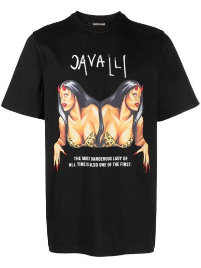Roberto Cavalli T-shirt Mit Grafischem Print In Black