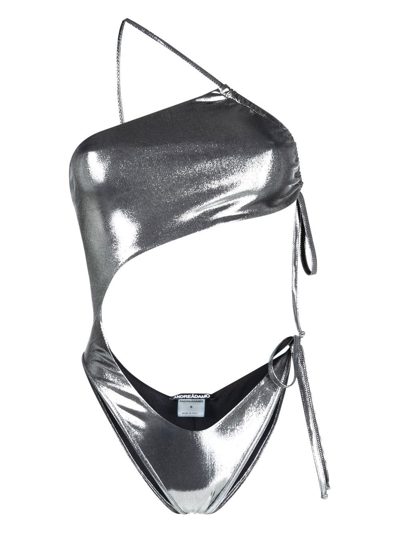 Andreädamo Metallic-effect Asymmetric Swimsuit In Silver