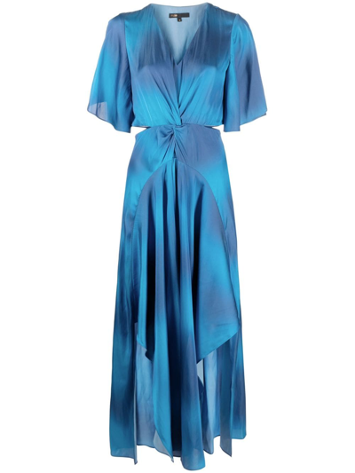 Maje Cut-out Satin Midi Dress In Blue