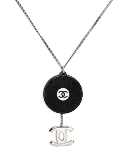 Pre-owned Chanel 2004 Cc Record Pendant Necklace In Silver