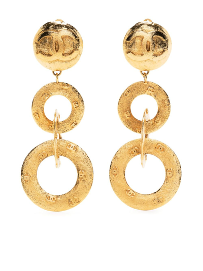 CHANEL Pre-Owned 1993 faux-pearl textured CC clip-on earrings - Gold, £3855.00