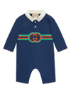 Gucci Baby Boys Blue Interlocking G Romper In Blue