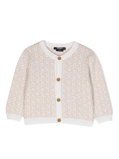 Balmain Beige Cardigan For Babies In Nude