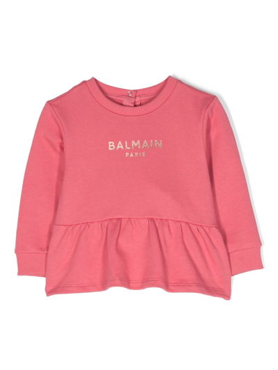 Balmain Baby Logo Sweatshirt In 514bc-fucsia/bianco