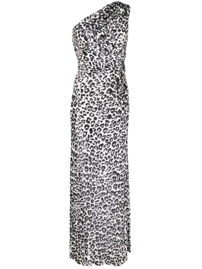 Jenny Packham Mara Leopard Sequin One-shoulder Gown In Ivory 001 Black