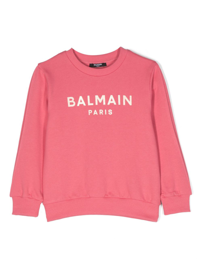 Balmain Kids' Logo Organic Cotton Sweatshirt In Fuchsia