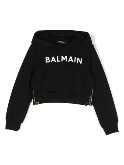 Balmain Kids' Logo-print Cotton Hoodie In Black