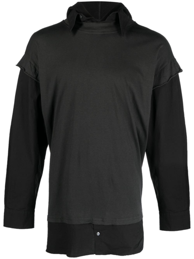 Mm6 Maison Margiela Long-sleeve Layered Hooded T-shirt In Black