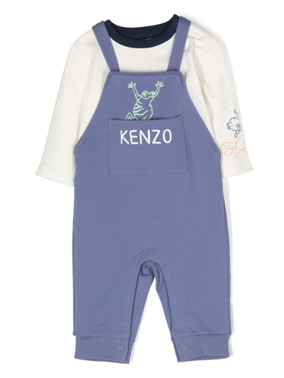 Kenzo Babies' Logo-print Cotton Tracksuit Set In Blue
