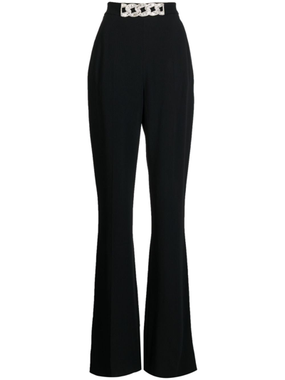 David Koma Chain-detail High-waisted Flared Trousers In Black