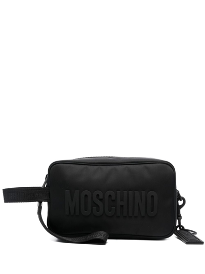 Moschino Logo-print Wash Bag In Black