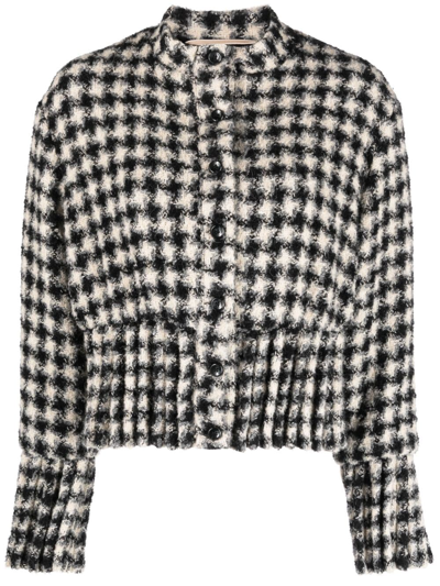 Rochas Cropped Houndstooth Tweed Jacket In White/black