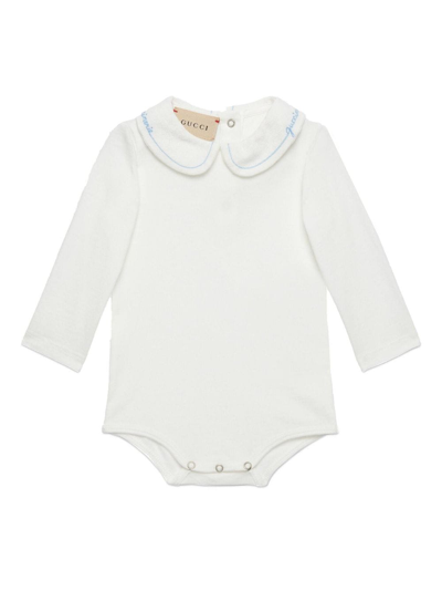 Gucci Babies' Logo-embroidered Long-sleeve Body In White