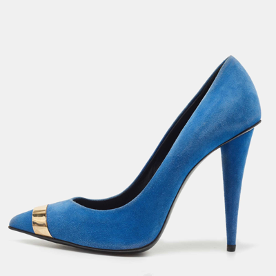 Pre-owned Giuseppe Zanotti Blue Suede Pointed Toe Pumps Size 37.5